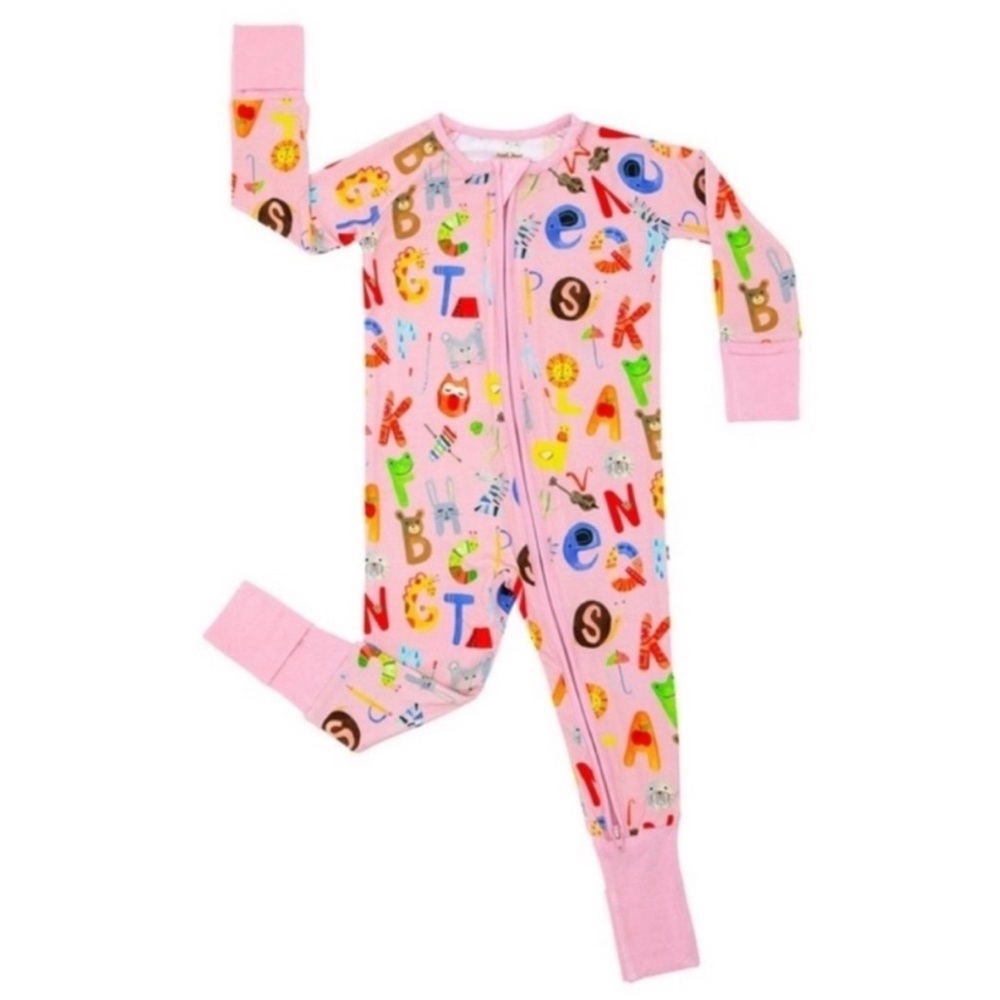 Little Sleepies Zippy Girls 6-12M Boys Pink Alphabet Friends Bamboo Pajamas PJs